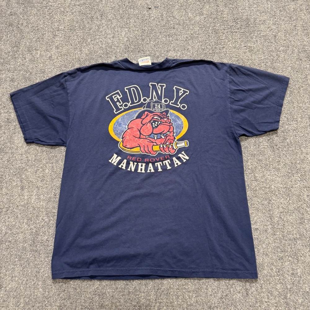 VTG New York Fire Department T-shirt Men's L Navy Blue Faded 90s